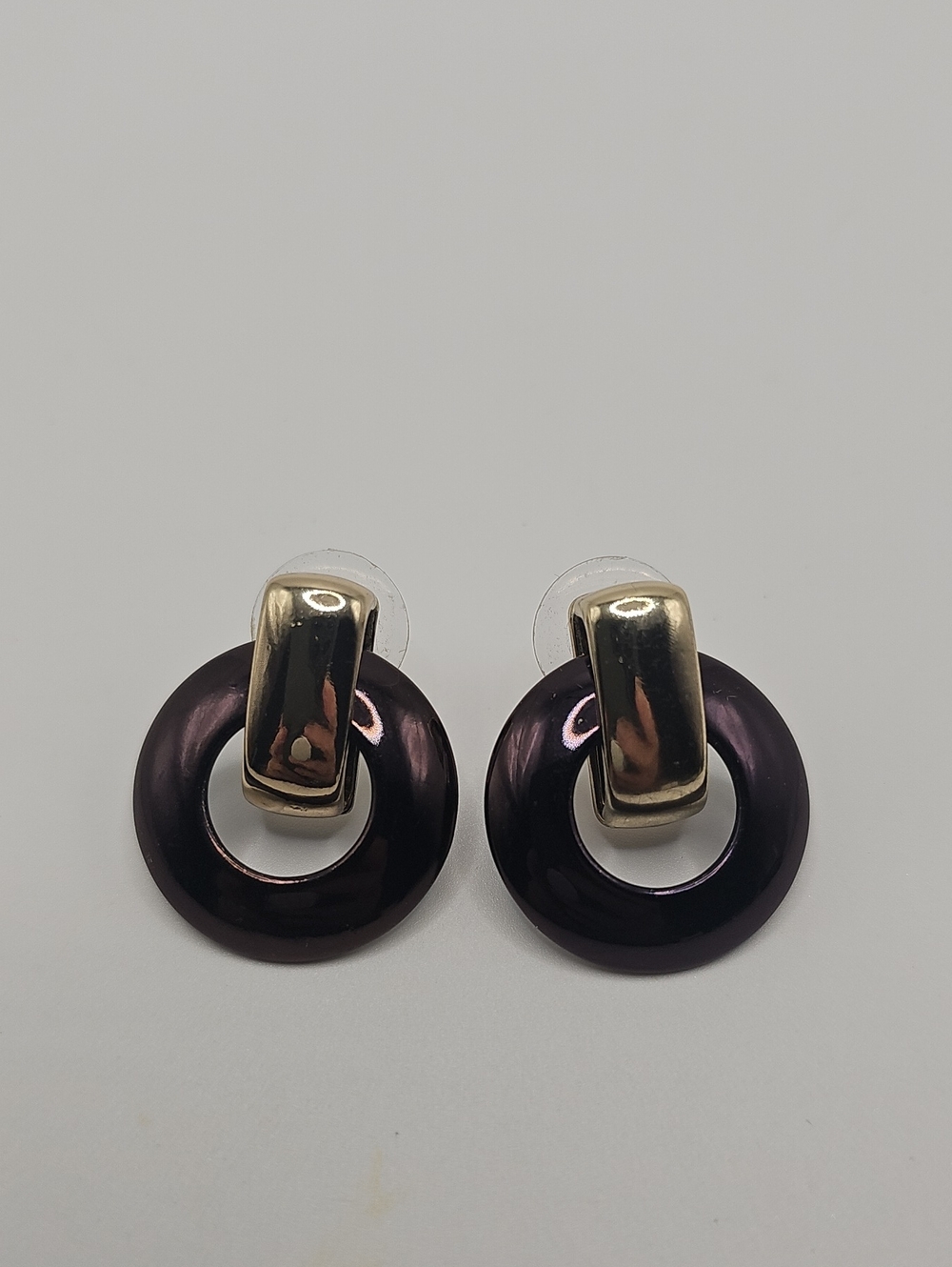 Gold-Tone and Plum Circular Drop Earrings